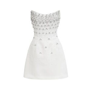 Elegant White Strapless Dress with Silver Embellishments